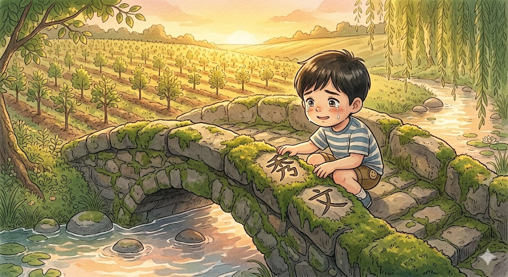 石頭橋和金色稻田